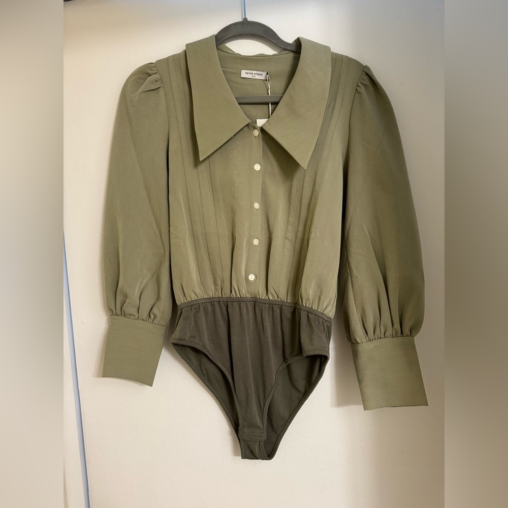 Petite Studio Button Down Blouse Bodysuit
